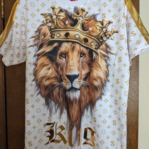 Victorious Men's Shirt Gold Foil King Lion NWT Lg